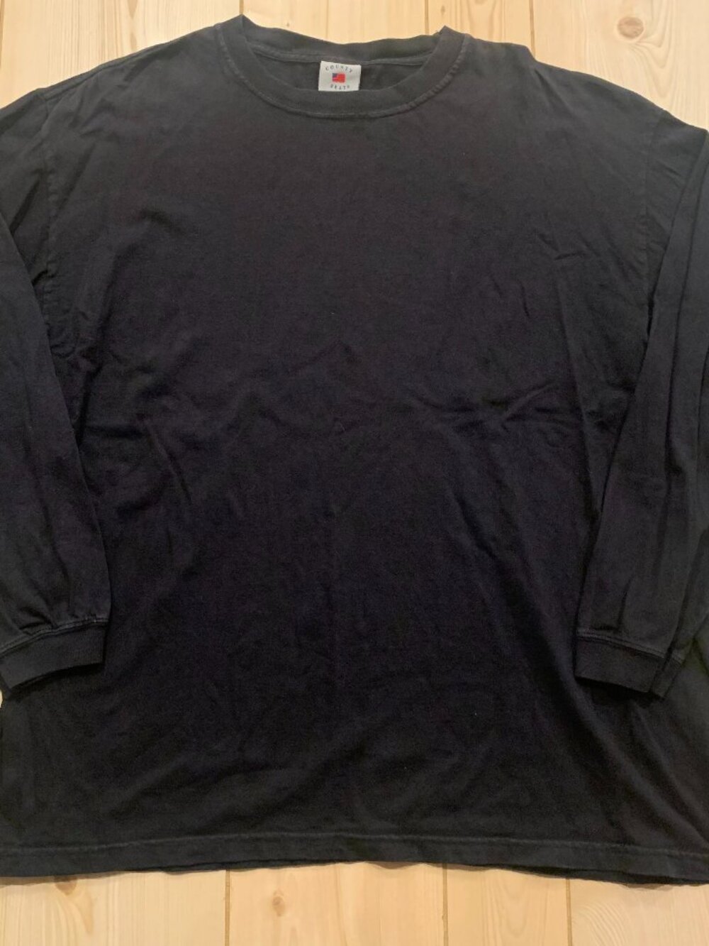 Vintage Y2K County Seat Retro Classic Plain Blank Black Long Sleeve T-Shirt L